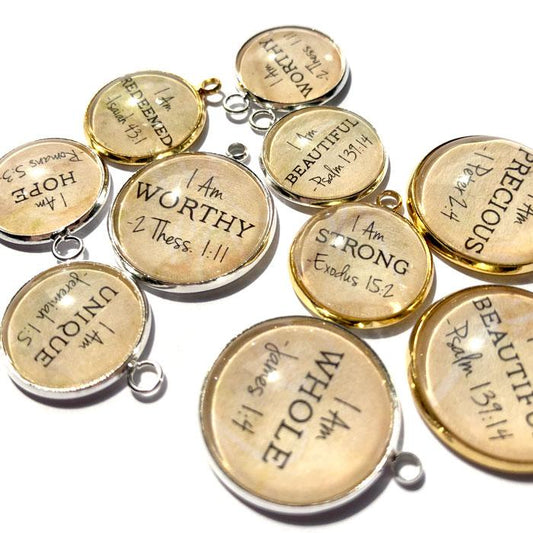 "I AM" Affirmations – Glass Scripture Charms for Jewelry Making, 20mm,