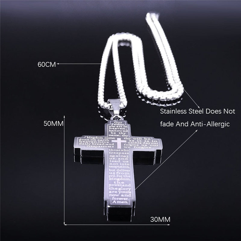 Christian Bible Cross Stainless Steel Necklace