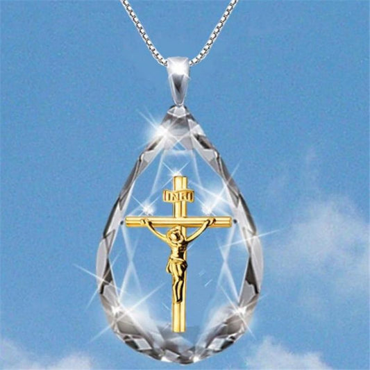 Drop-Shaped Crystal Pendant Cross