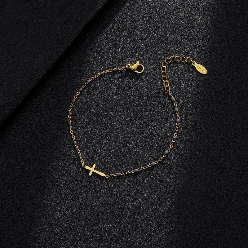 Cross Bracelet Stainless Steel Gold Color Charm