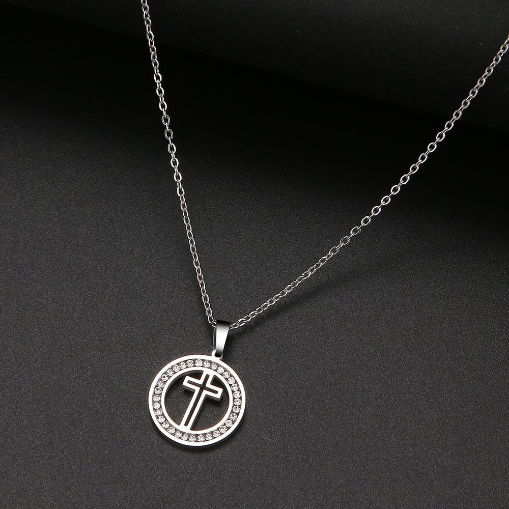 Hollow Cross Necklace Crystal Rhinestone