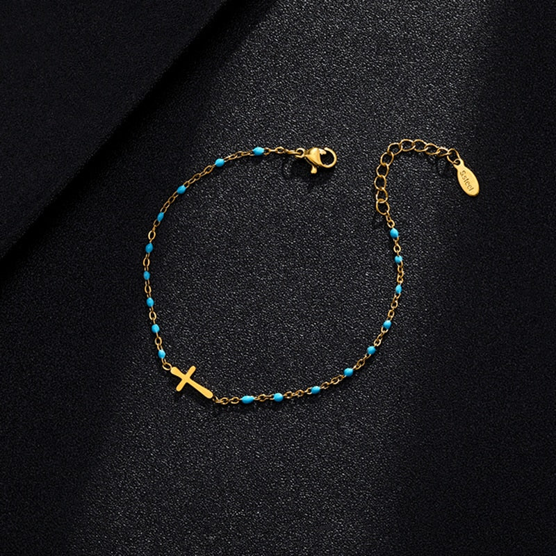Cross Bracelet Stainless Steel Gold Color Charm