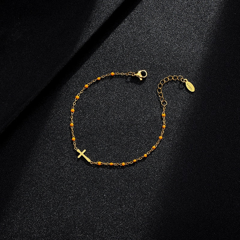 Cross Bracelet Stainless Steel Gold Color Charm
