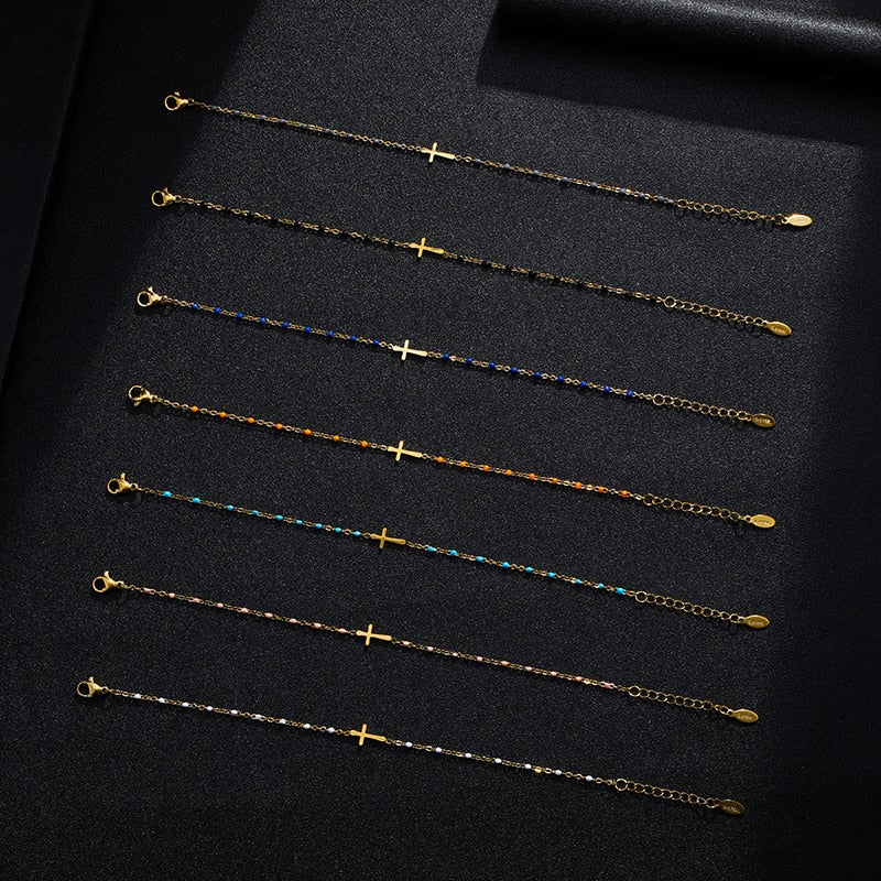 Cross Bracelet Stainless Steel Gold Color Charm