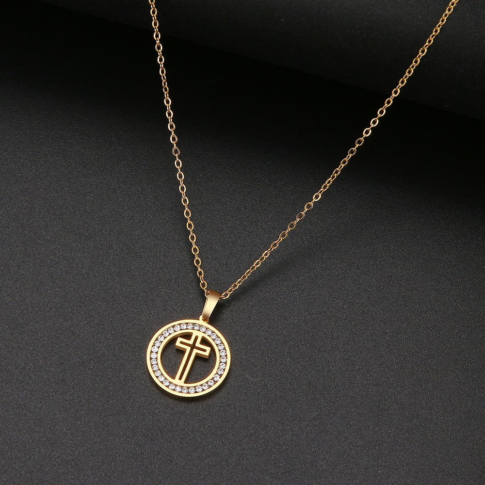 Hollow Cross Necklace Crystal Rhinestone