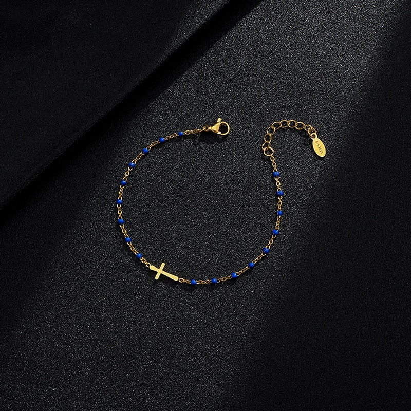 Cross Bracelet Stainless Steel Gold Color Charm