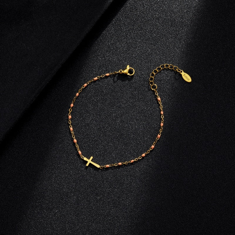 Cross Bracelet Stainless Steel Gold Color Charm