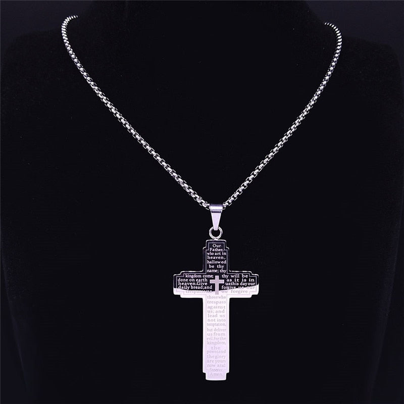 Christian Bible Cross Stainless Steel Necklace