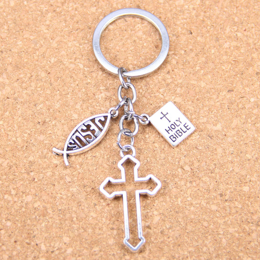 20pcs Keyring Jesus cross book holy bible Pendants Jewelry
