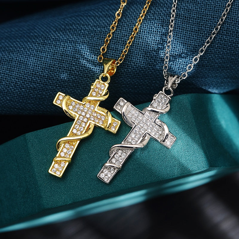 Cubic Zirconia Silver Plated Cross Pendant Necklace