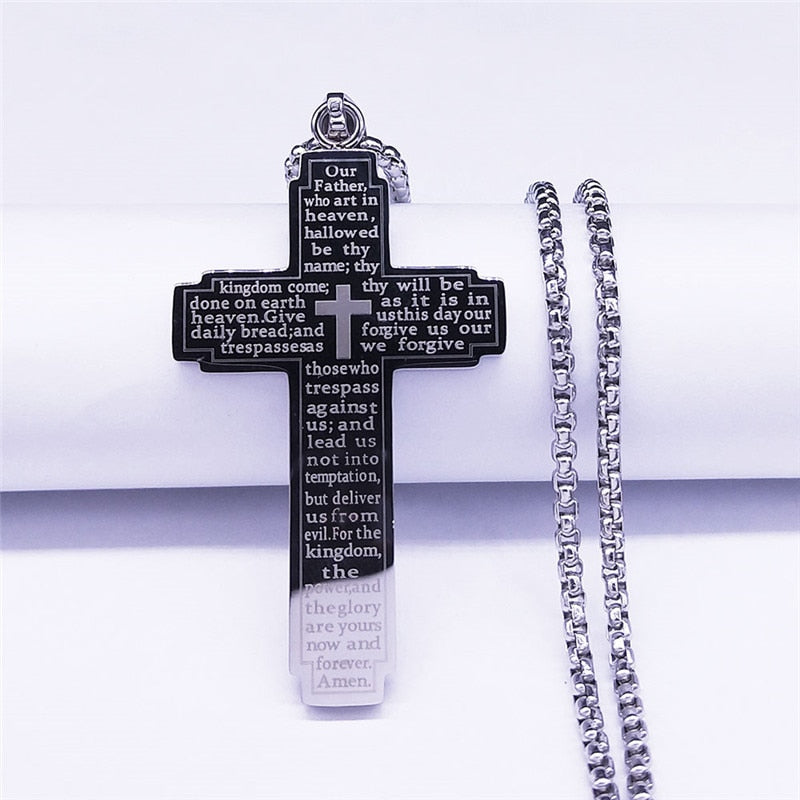 Christian Bible Cross Stainless Steel Necklace