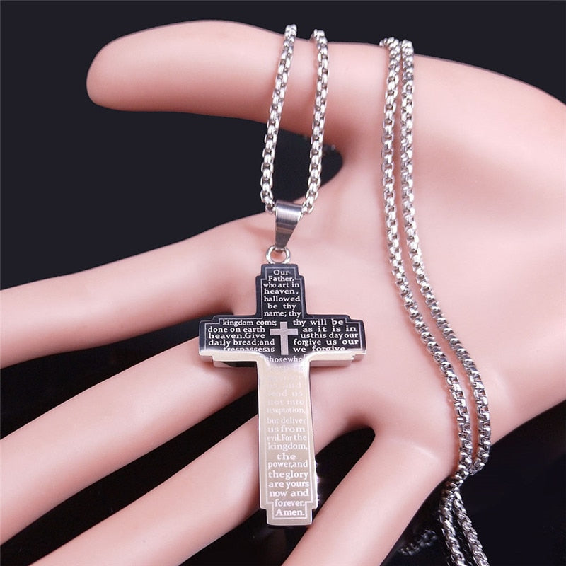 Christian Bible Cross Stainless Steel Necklace