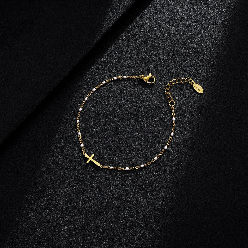 Cross Bracelet Stainless Steel Gold Color Charm