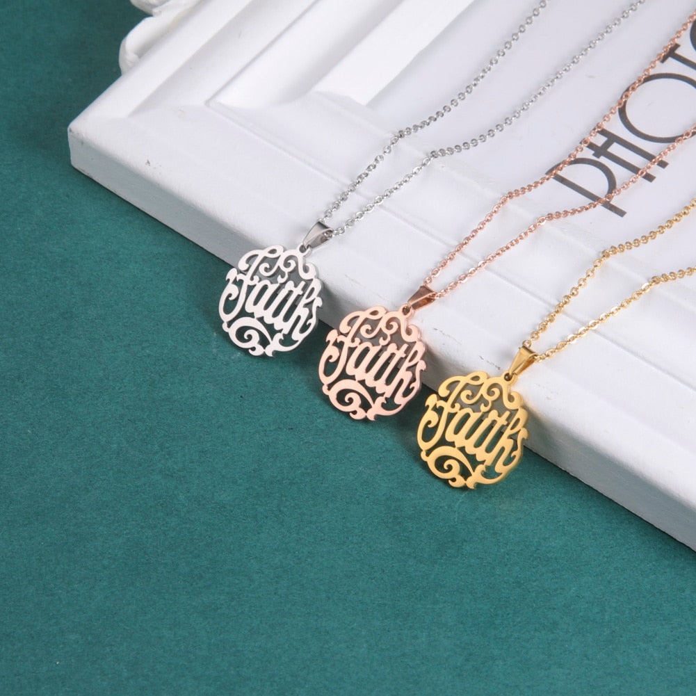 Hollow Faith Hope Letter Pendant Necklace
