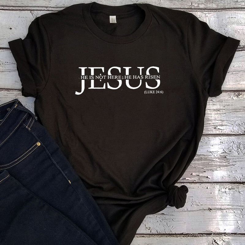 He Is Not Here He Has Risen Print Women Tshirt