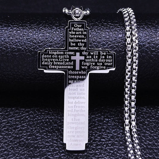 Christian Bible Cross Stainless Steel Necklace