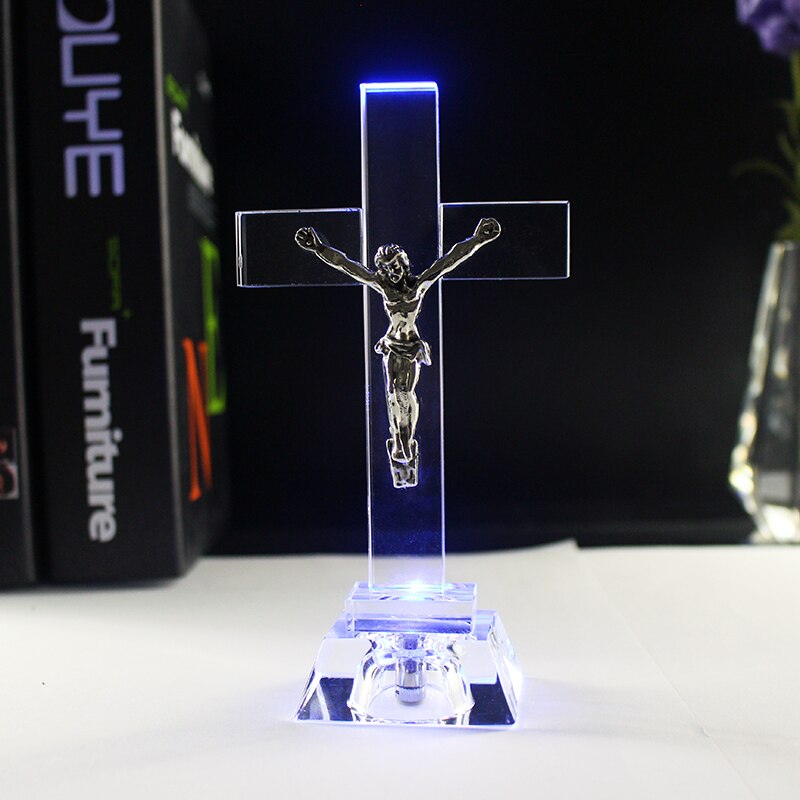Christian Nightlight Crystal Jesus Cross Statue