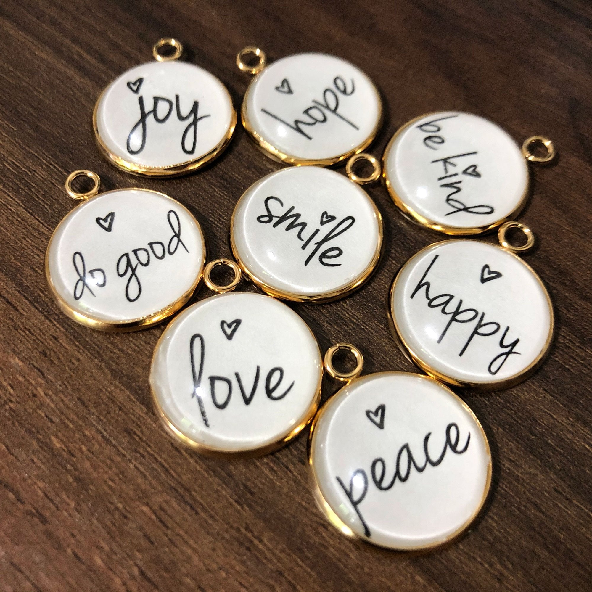 I Am Affirmations Glass Christian Charms for Jewelry Making and DIY 16mm Gold / 5 Sets (50 Charms)