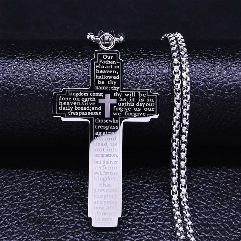 Christian Bible Cross Stainless Steel Necklace