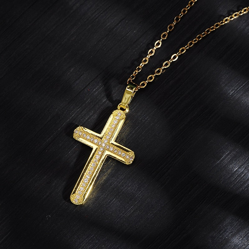 Cubic Zirconia Silver Plated Cross Pendant Necklace