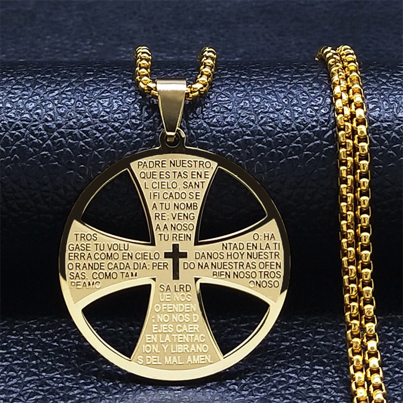Christian Bible Cross Stainless Steel Necklace