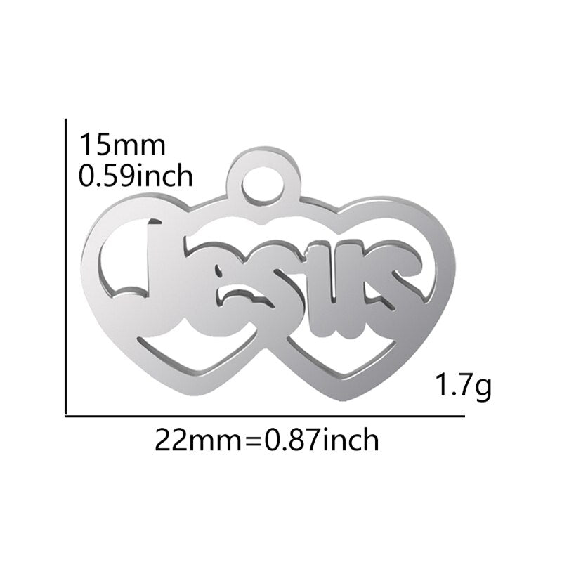 I Love Jesus Symbol Heart Cross Silver Pendants