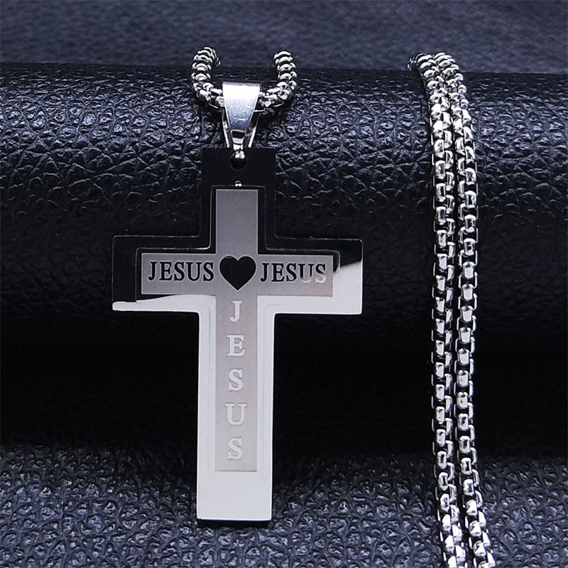 Christian Bible Cross Stainless Steel Necklace