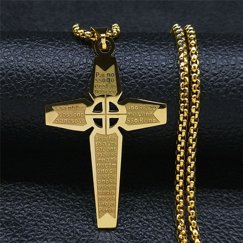 Christian Bible Cross Stainless Steel Necklace