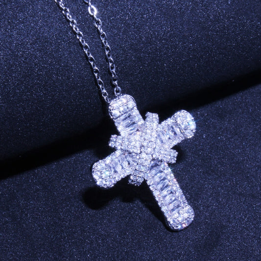 Cubic Zirconia Silver Plated Cross Pendant Necklace