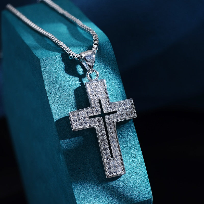 Cubic Zirconia Silver Plated Cross Pendant Necklace