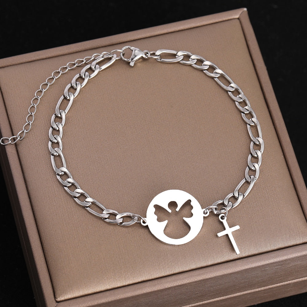 Stainless Steel Bracelets Angel Cross