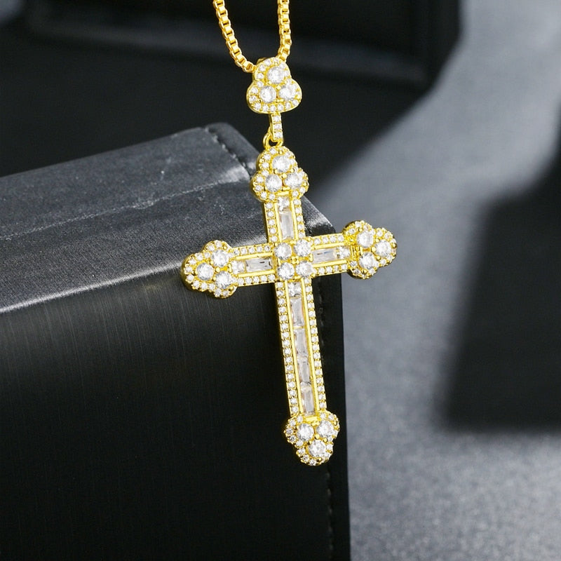 Cubic Zirconia Silver Plated Cross Pendant Necklace