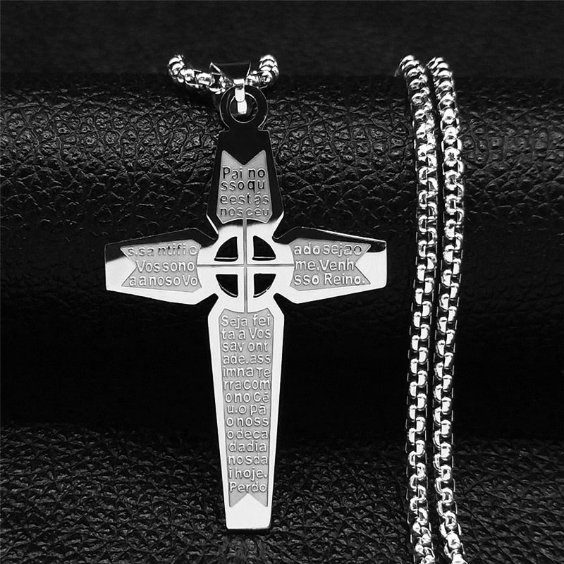 Christian Bible Cross Stainless Steel Necklace