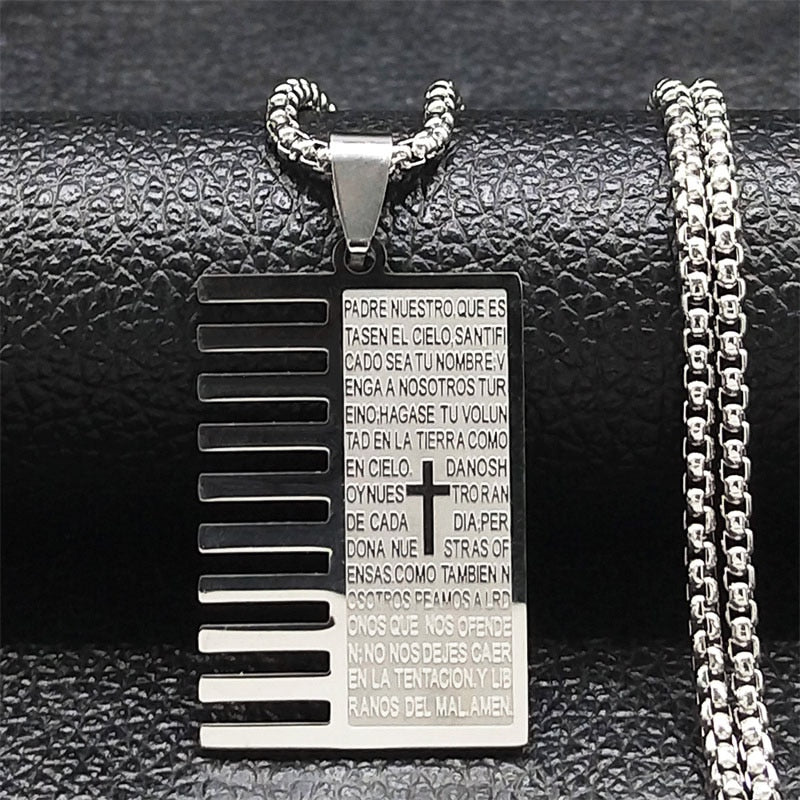 Christian Bible Cross Stainless Steel Necklace