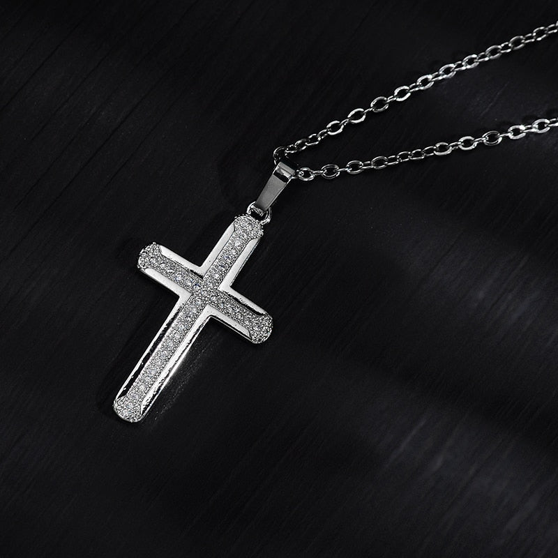 Cubic Zirconia Silver Plated Cross Pendant Necklace