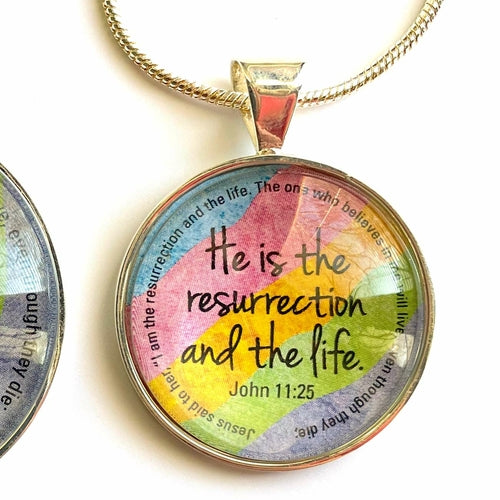 Easter Scripture Silver-Plated Colorful Christian Pendant Necklace