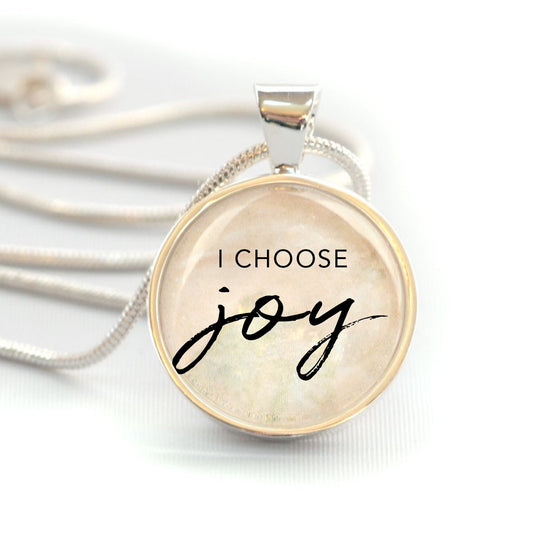 "I Choose Joy" Silver-Plated Christian Pendant Necklace (20mm)