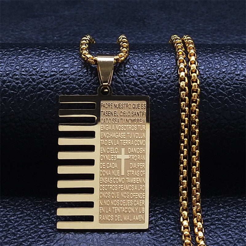 Christian Bible Cross Stainless Steel Necklace