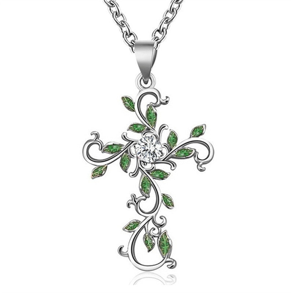 Classic Cubic Zirconia Flower Cross Necklace