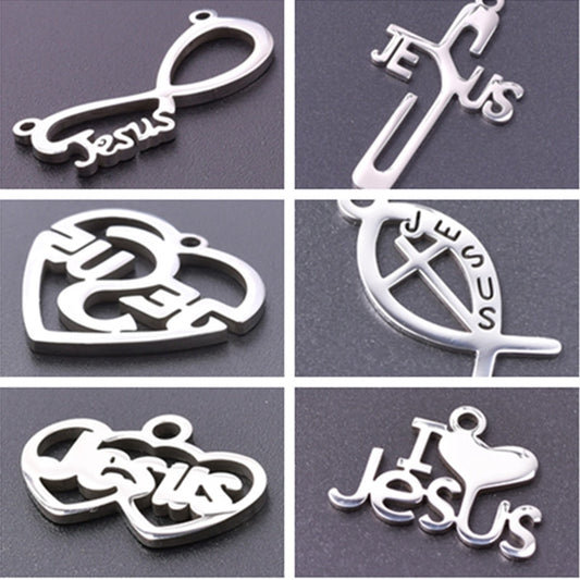 I Love Jesus Symbol Heart Cross Silver Pendants