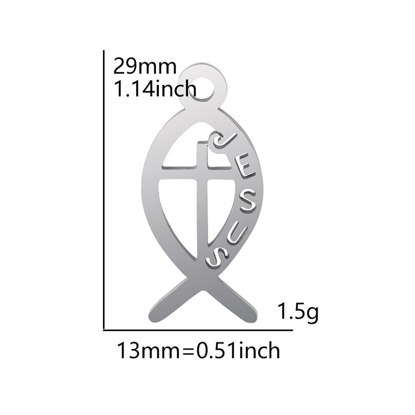 I Love Jesus Symbol Heart Cross Silver Pendants