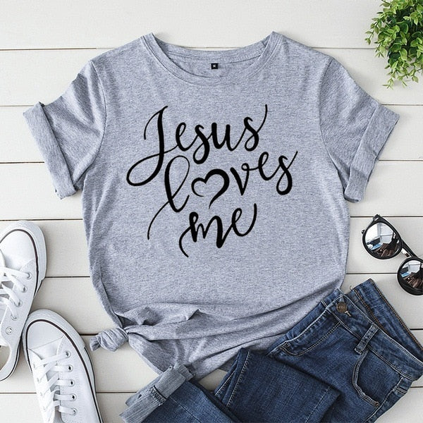 Jesus Love Me Letter Print T Shirt