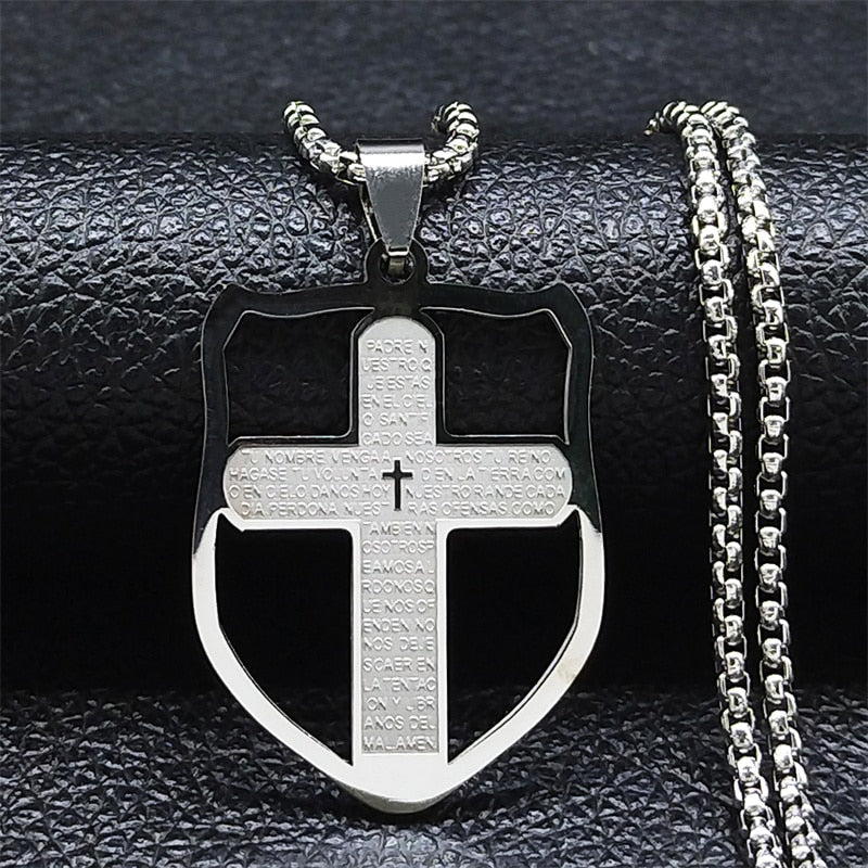 Christian Bible Cross Stainless Steel Necklace