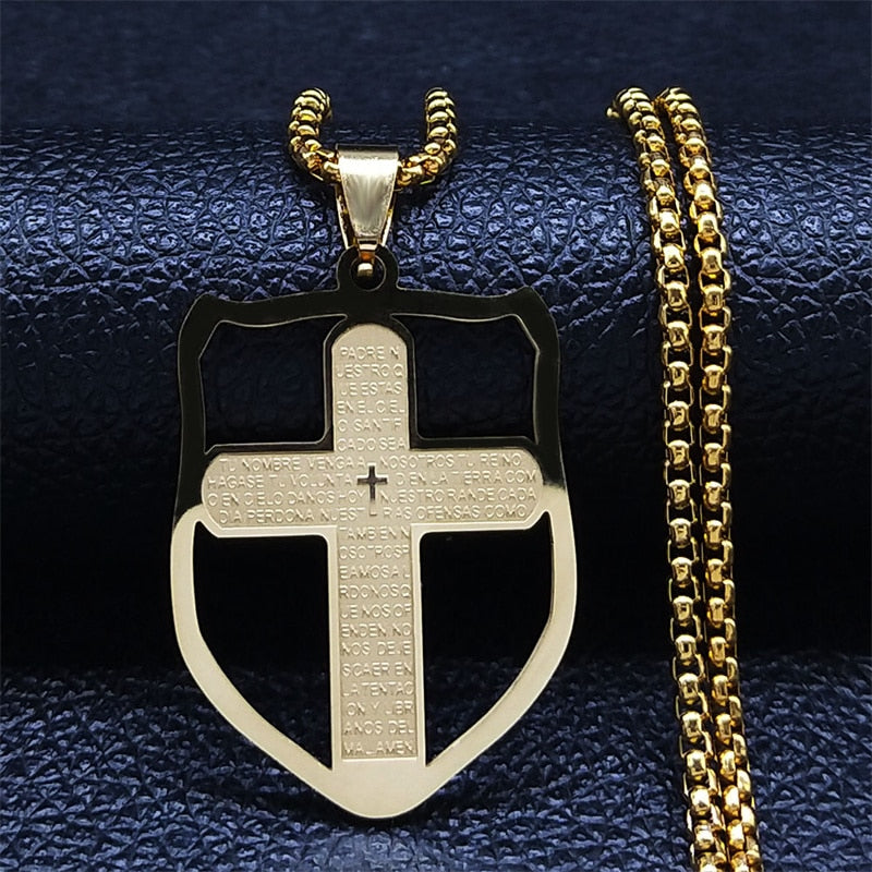 Christian Bible Cross Stainless Steel Necklace