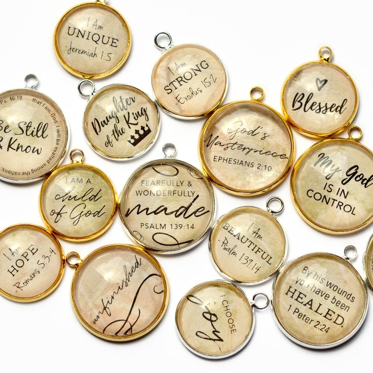 Easter Bulk Scripture Charms Set for Jewelry Making Silver / 20mm / 1 Set (12 Charms)