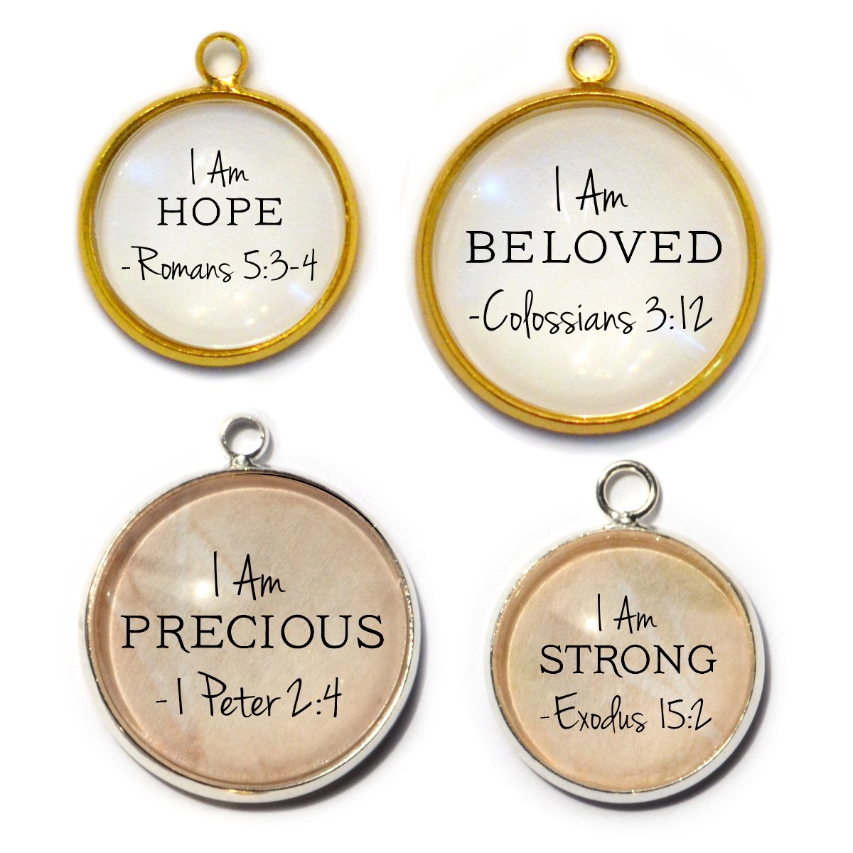"I AM" Affirmations – Glass Scripture Charms for Jewelry Making, 20mm,