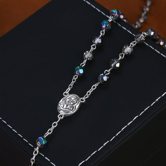 Christian Cross Rosary Necklace Color Plastic Corner Bead