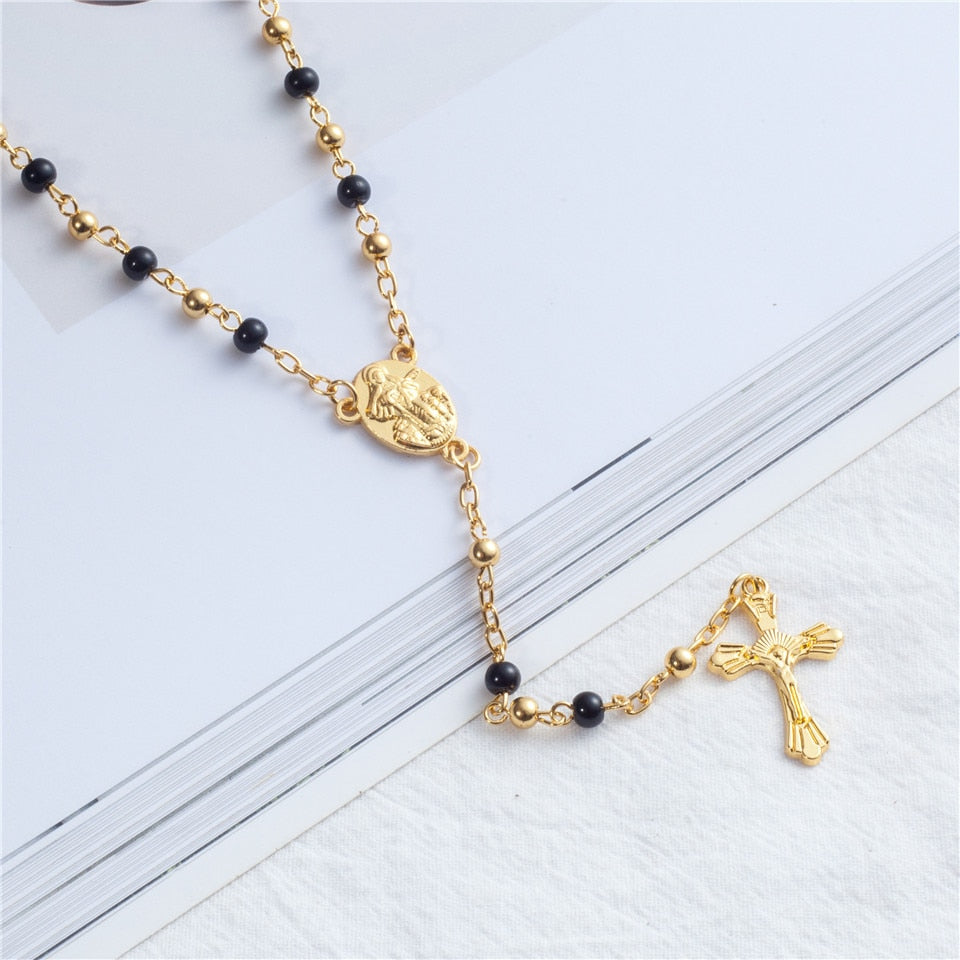 Rosary Necklace Jesus Christ Cross Pendant Necklace