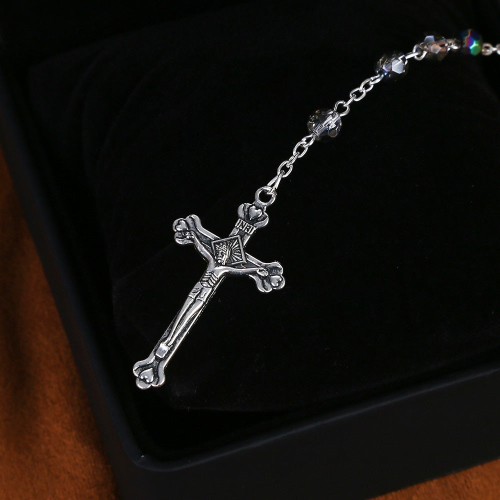 Christian Cross Rosary Necklace Color Plastic Corner Bead