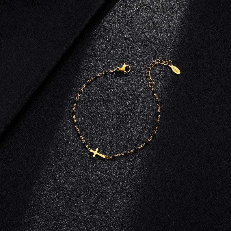 Cross Bracelet Stainless Steel Gold Color Charm